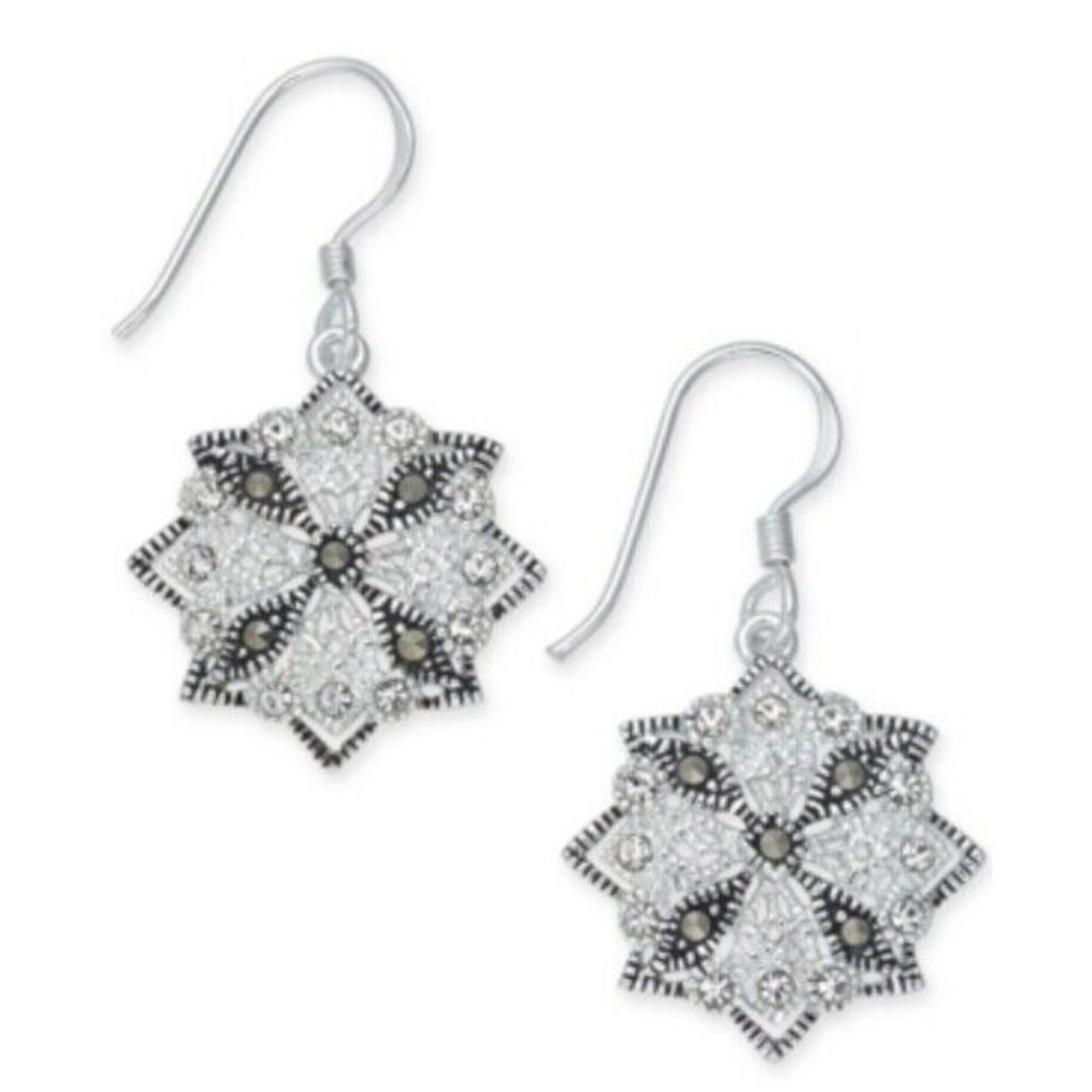 Marcasite (1-1/3 ct. t.w.) & Crystal Drop Earrings in‎ Fine Silver-Plate